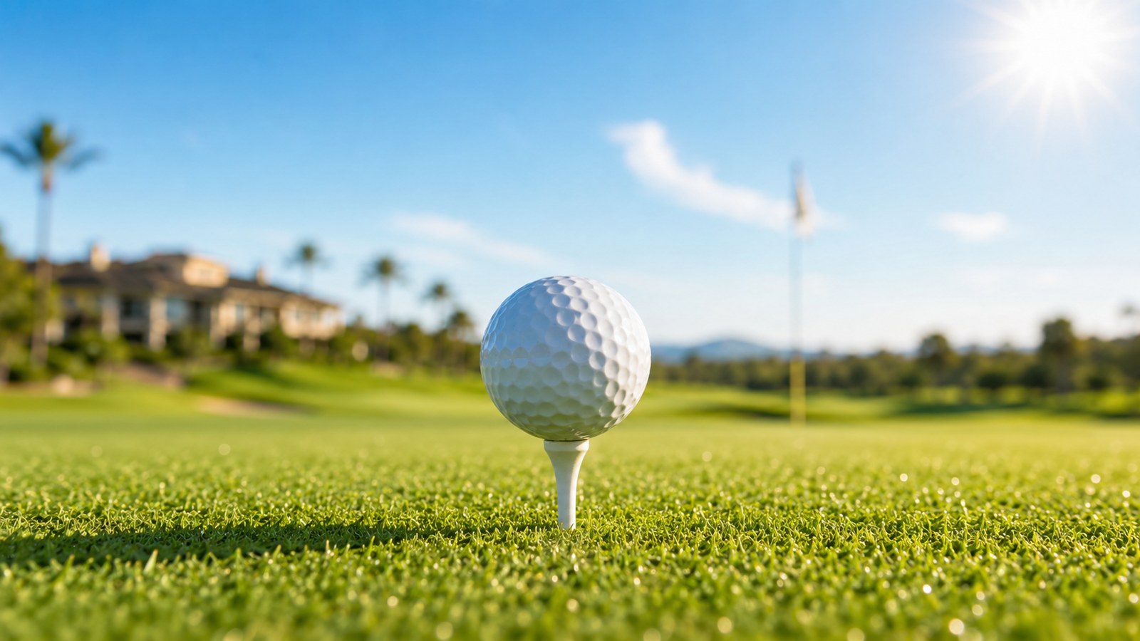 Golf labda közeli a napsütötte füvön