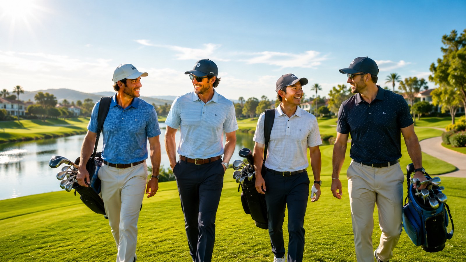 Mosolygó golfbarátok a pályán